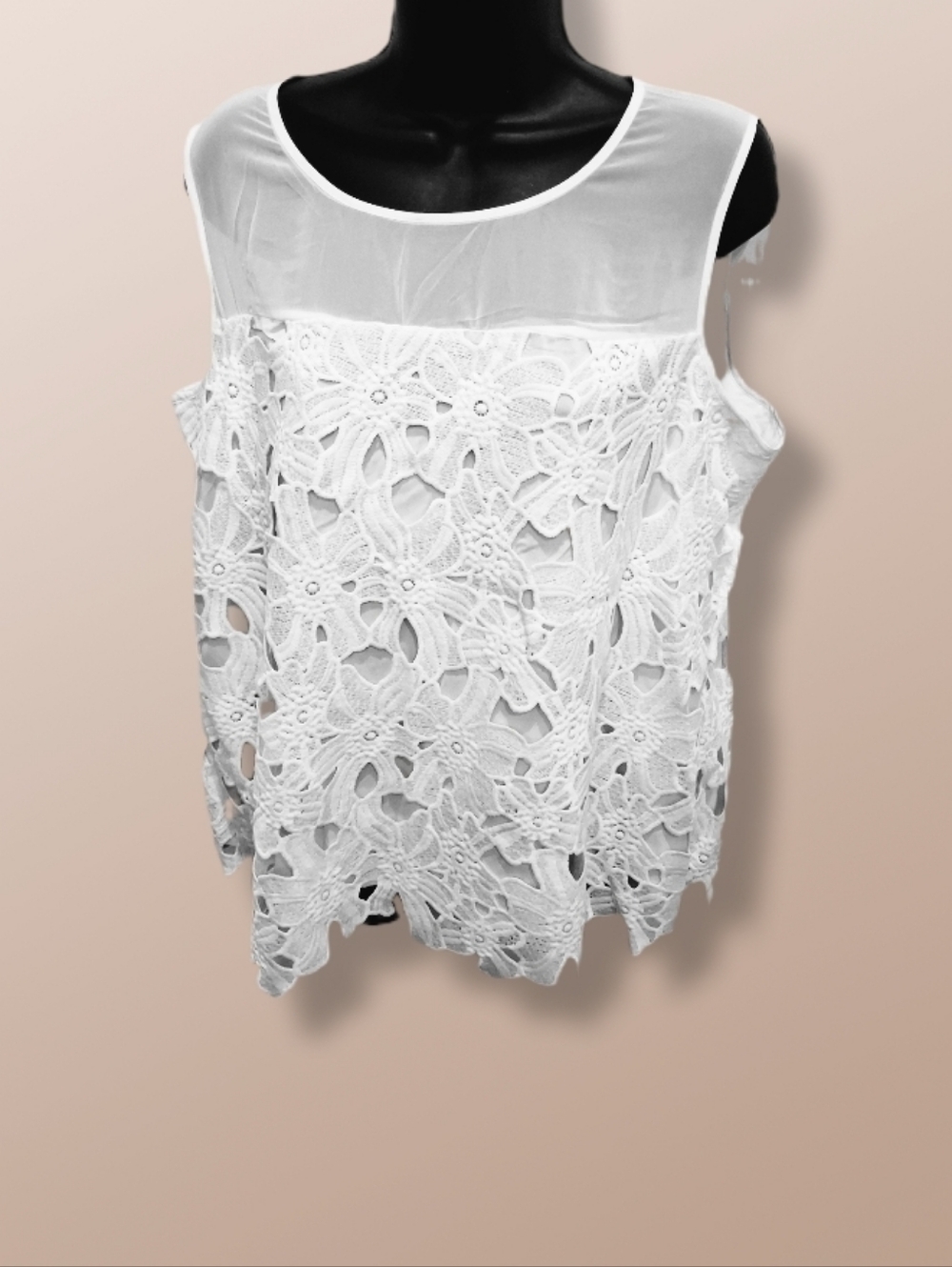 Calvin Klein White Lace Overlay Blouse